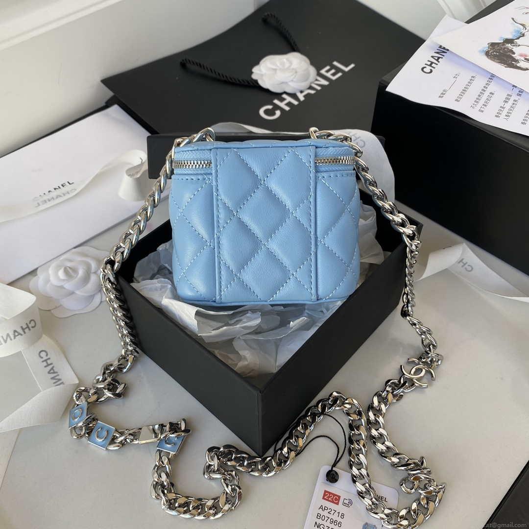 Chanel AP2718 Small Vanity With Chain Blue Lambskin