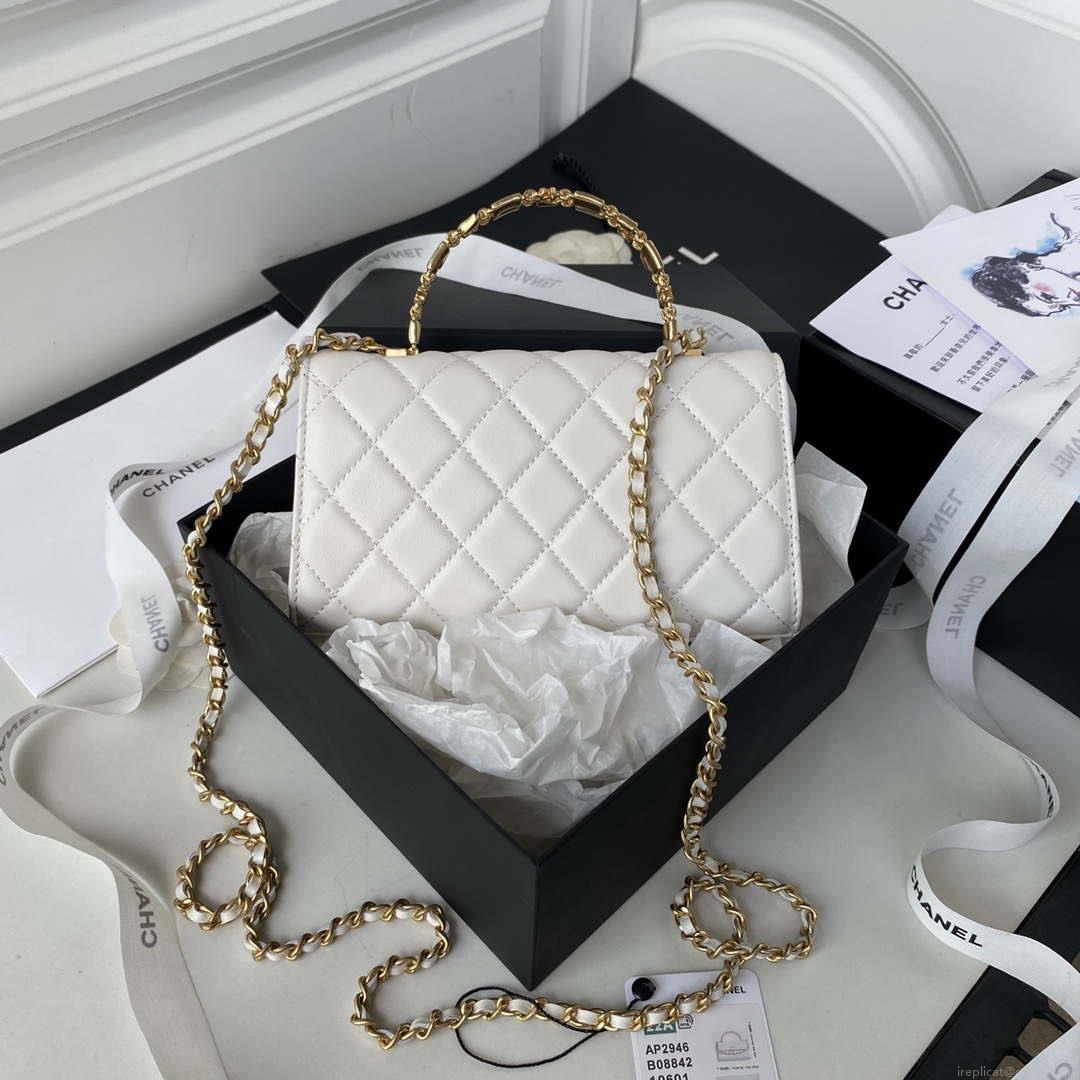 Chanel AP2946 Phone Holder Clutch with Chain Lambskin White