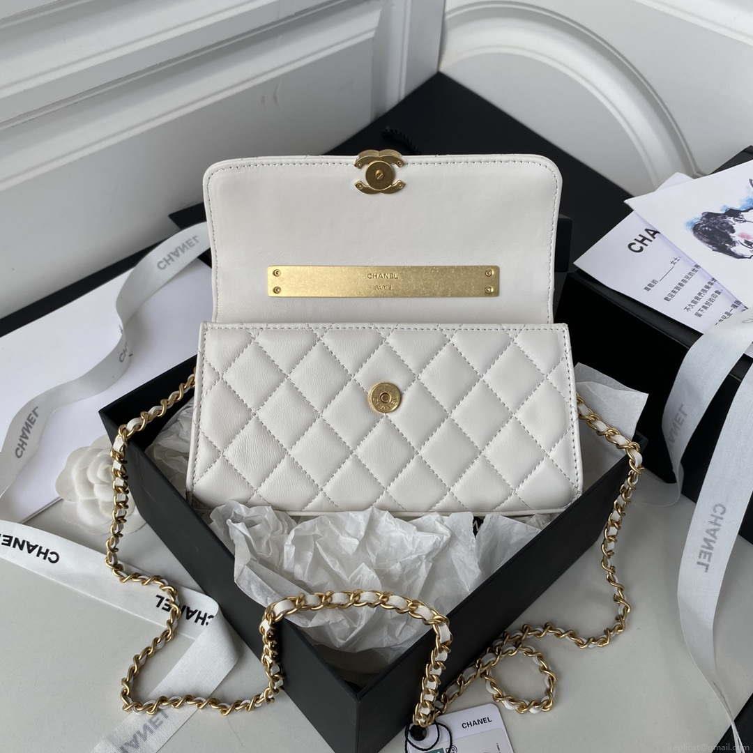 Chanel AP2946 Phone Holder Clutch with Chain Lambskin White