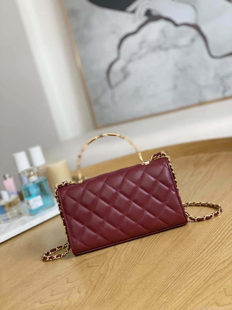 Chanel AP2946 Phone Holder Clutch with Chain Lambskin Wine Red