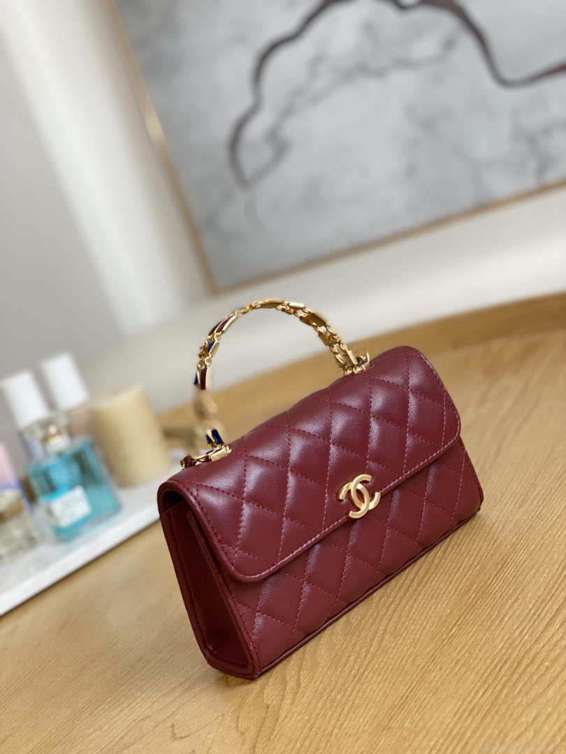 Chanel AP2946 Phone Holder Clutch with Chain Lambskin Wine Red