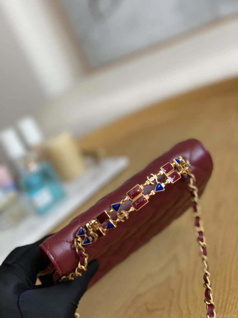 Chanel AP2946 Phone Holder Clutch with Chain Lambskin Wine Red