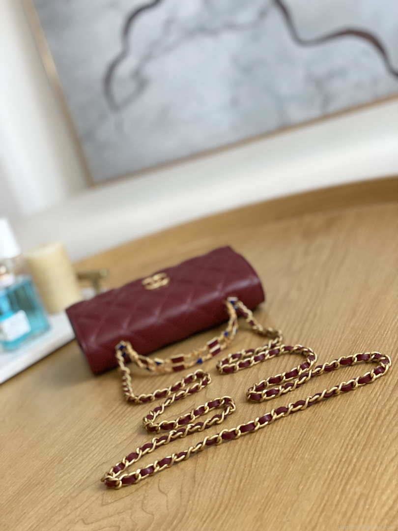 Chanel AP2946 Phone Holder Clutch with Chain Lambskin Wine Red