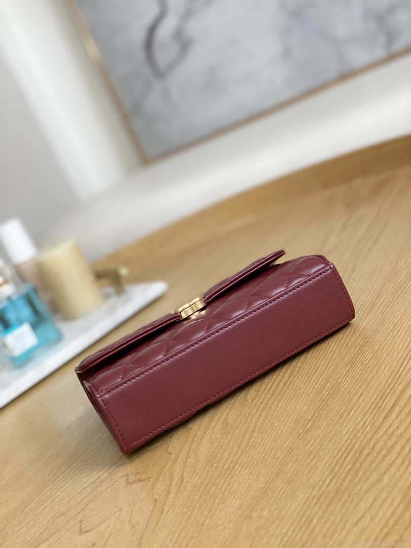 Chanel AP2946 Phone Holder Clutch with Chain Lambskin Wine Red