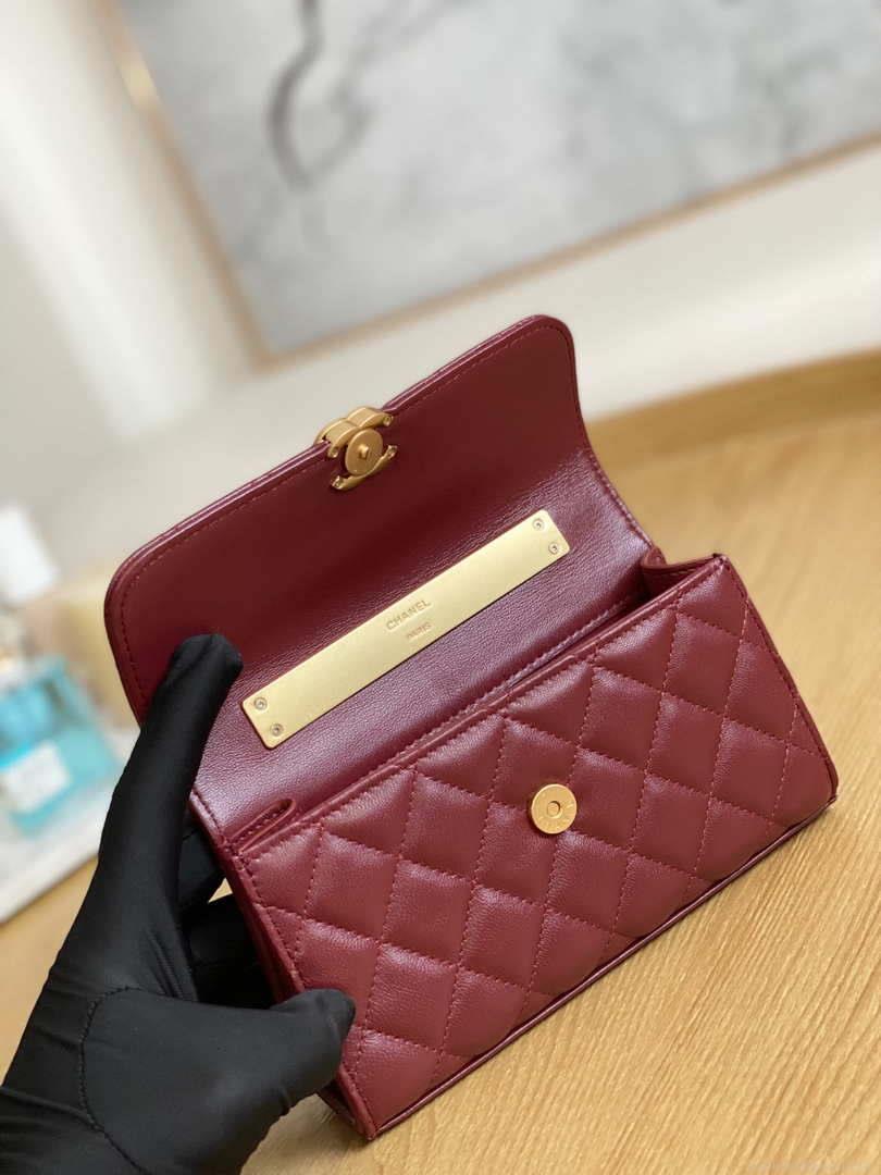 Chanel AP2946 Phone Holder Clutch with Chain Lambskin Wine Red