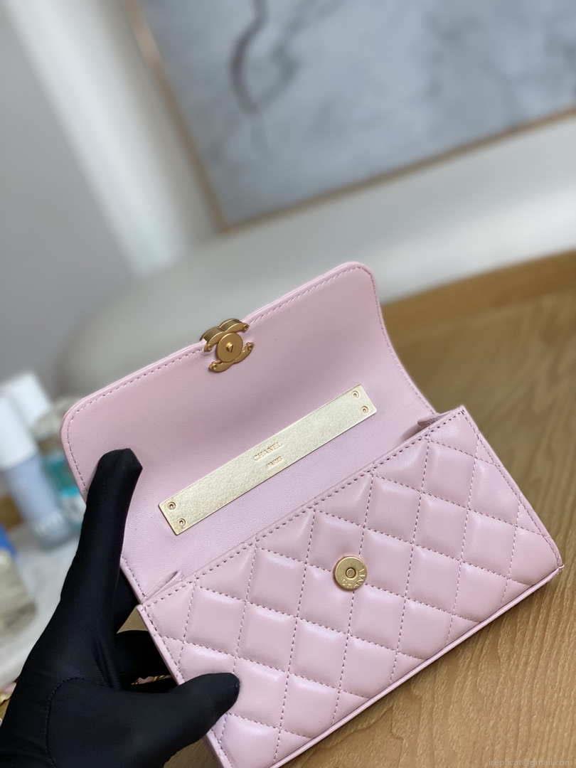 Chanel AP2946 Phone Holder Clutch with Chain Lambskin Pink