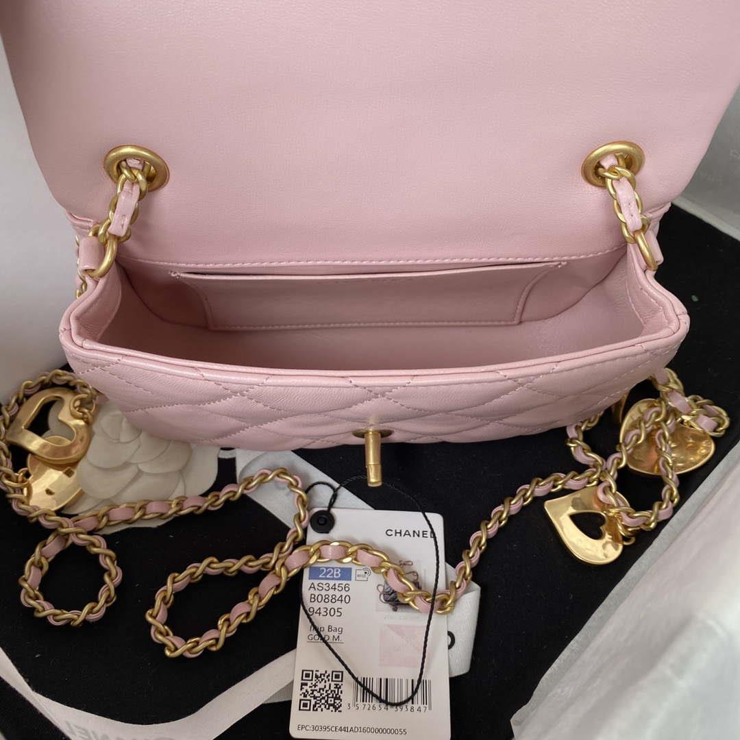 Chanel AS3456 Mini Flap Bag Lambskin & Gold-Tone Metal Pink