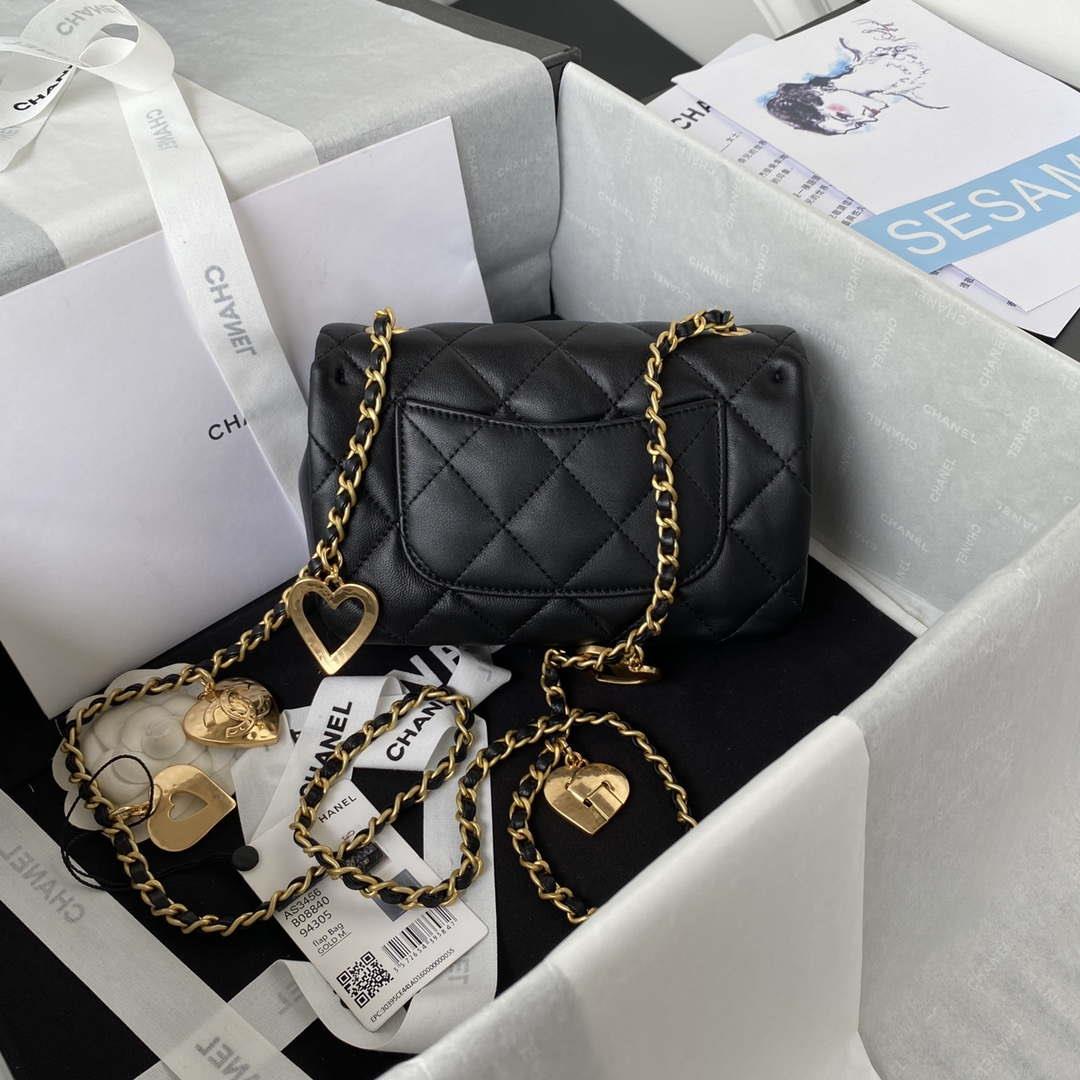 Chanel AS3456 Mini Flap Bag Lambskin & Gold-Tone Metal Black