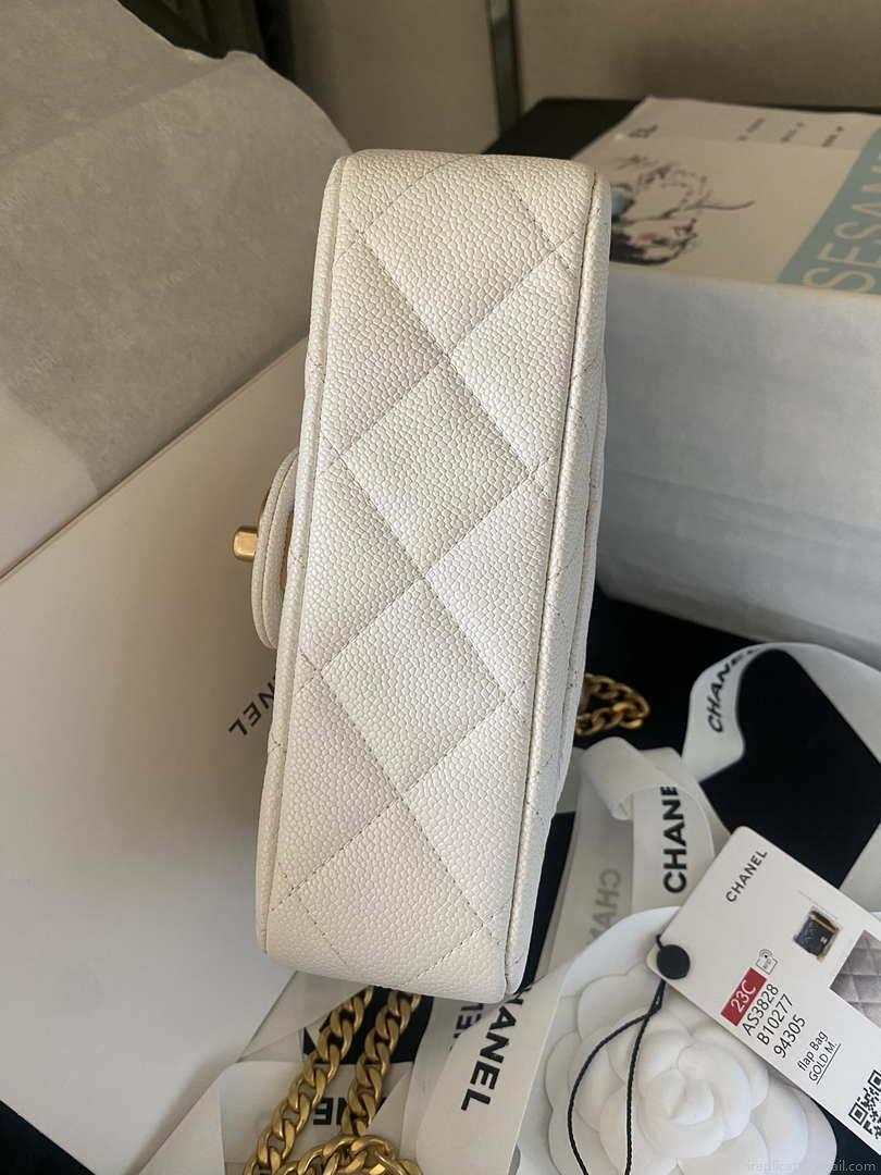 Chanel AS3828 Mini Flap Chain Bag White Calfskin Gold
