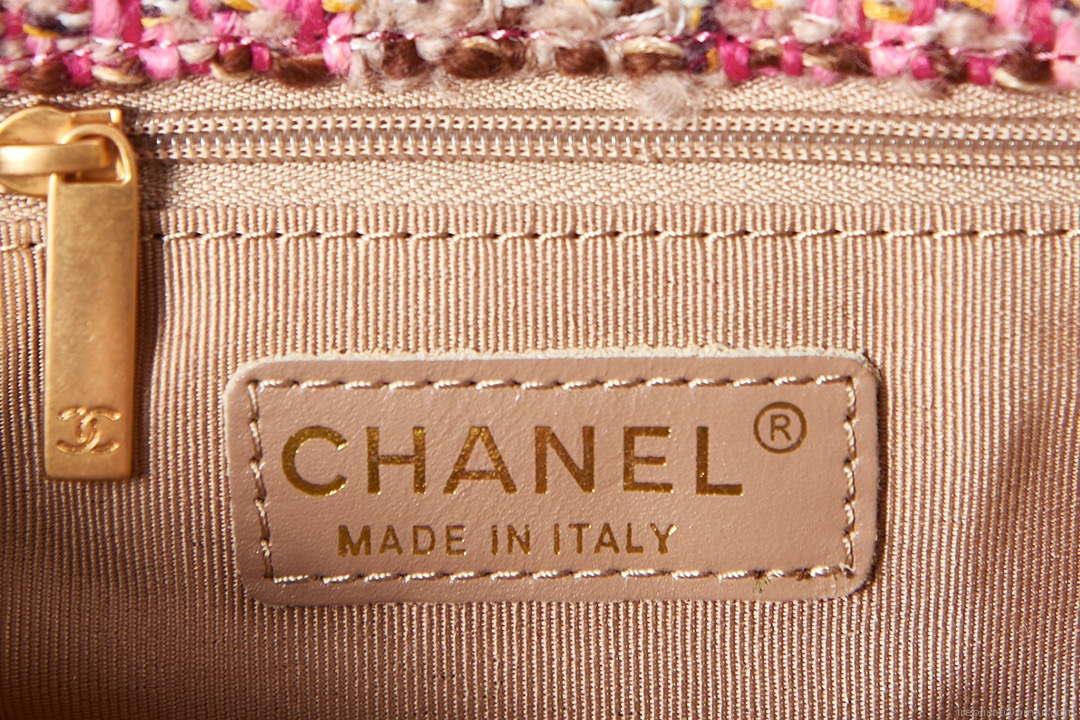 Chanel AS3611 Small Flap Bag Wool Tweed & Gold-Tone Metal Pink & Brown