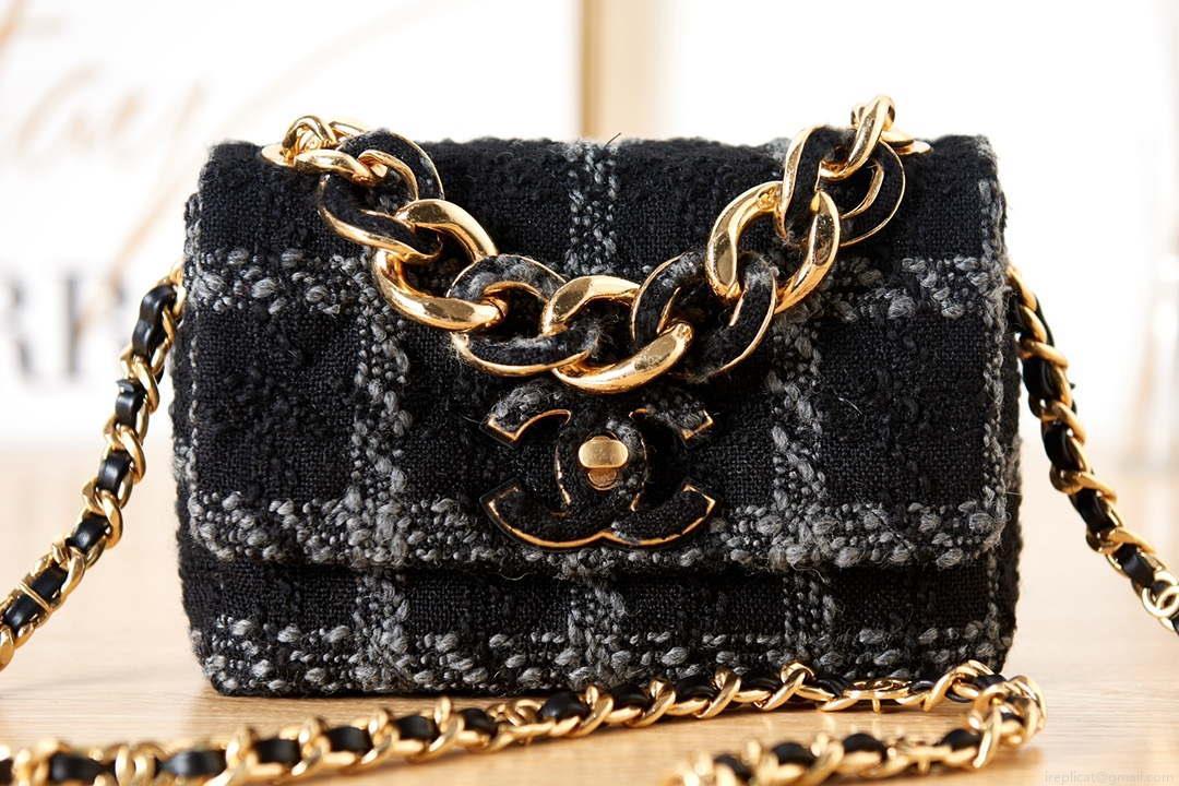 Chanel AS3611 Small Flap Bag Wool Tweed & Gold-Tone Metal Black