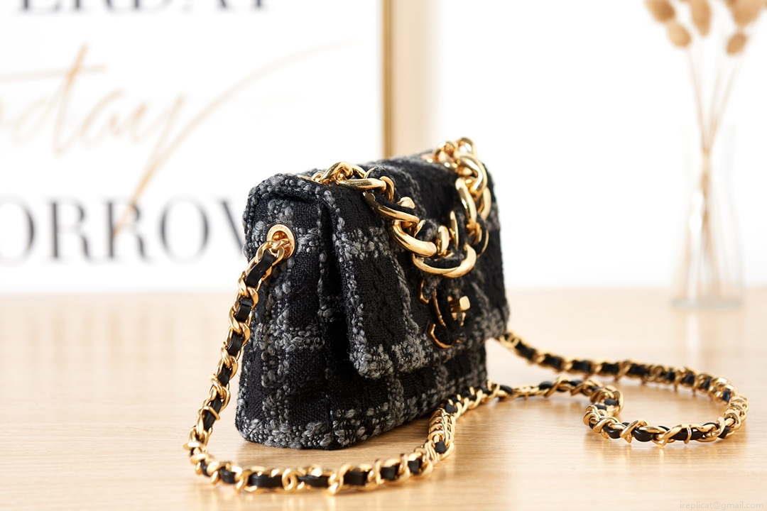 Chanel AS3611 Small Flap Bag Wool Tweed & Gold-Tone Metal Black
