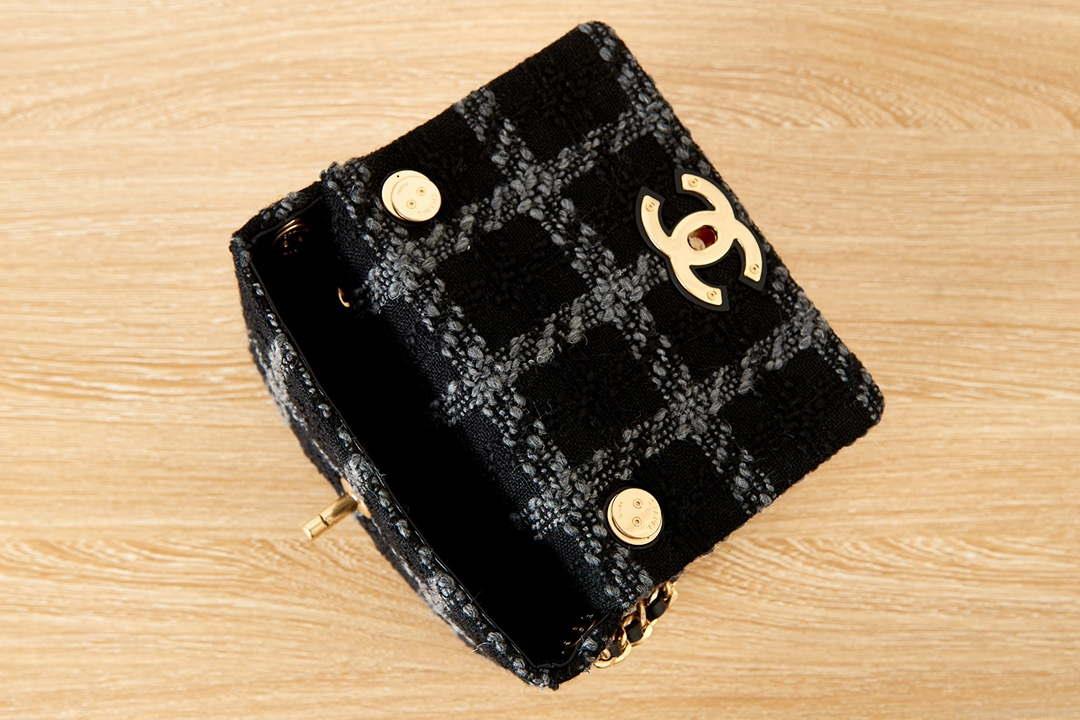 Chanel AS3611 Small Flap Bag Wool Tweed & Gold-Tone Metal Black