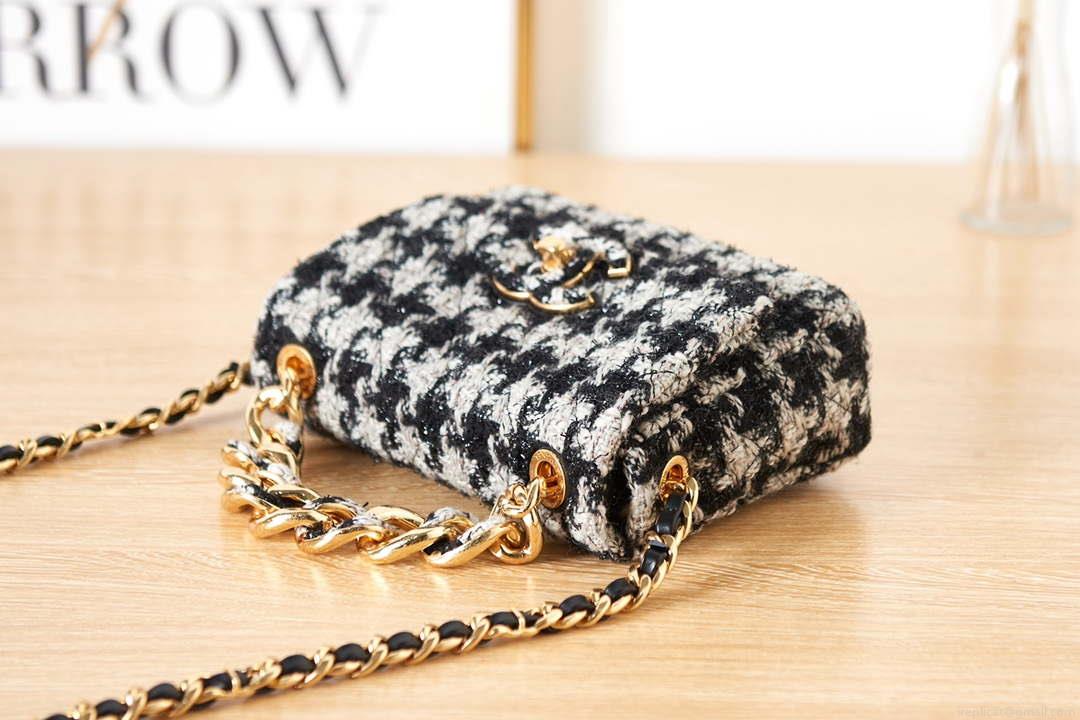 Chanel AS3611 Small Flap Bag Wool Tweed & Gold-Tone Metal Gray and Black