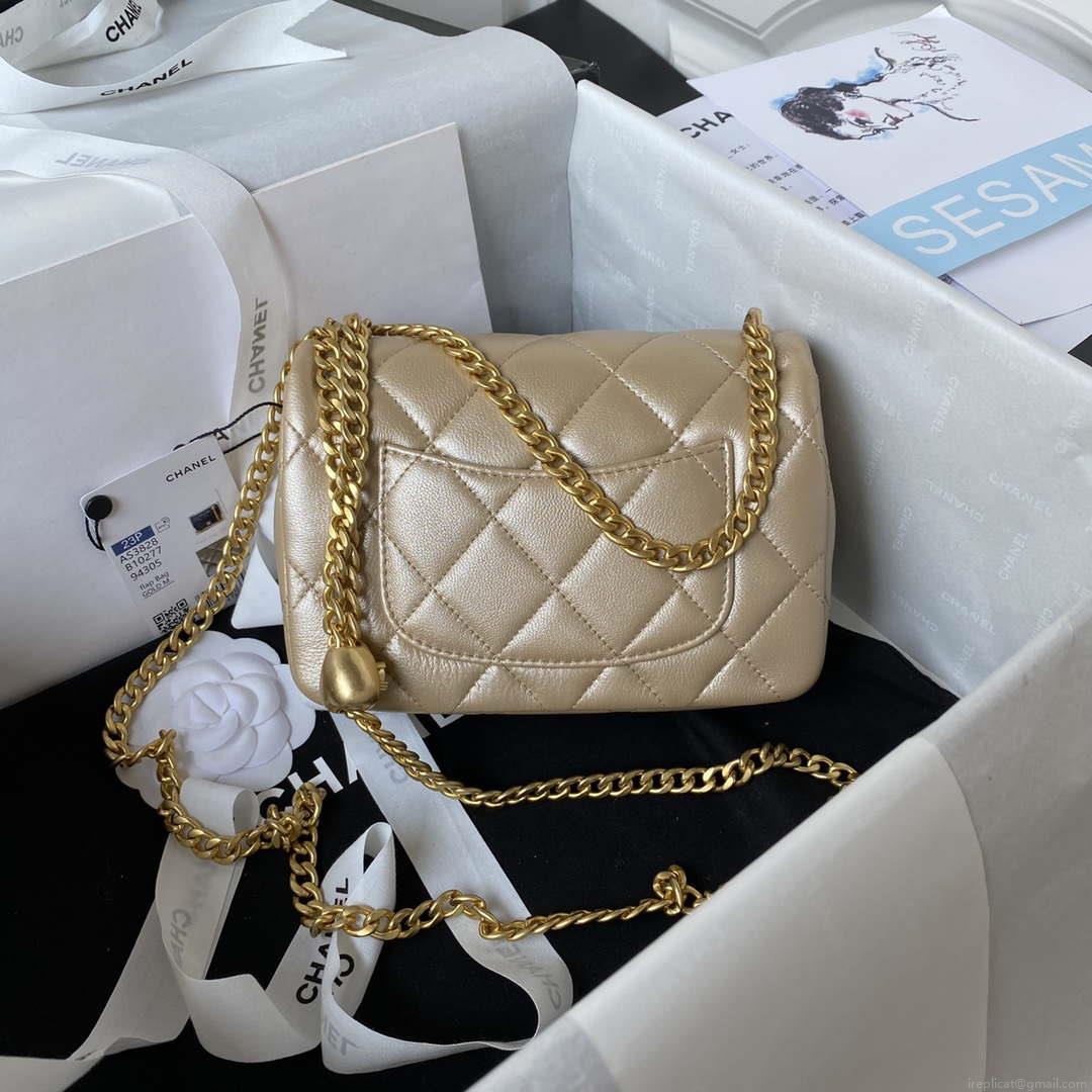 Chanel AS3828 Mini Flap Chain Bag Gold Lambskin Gold