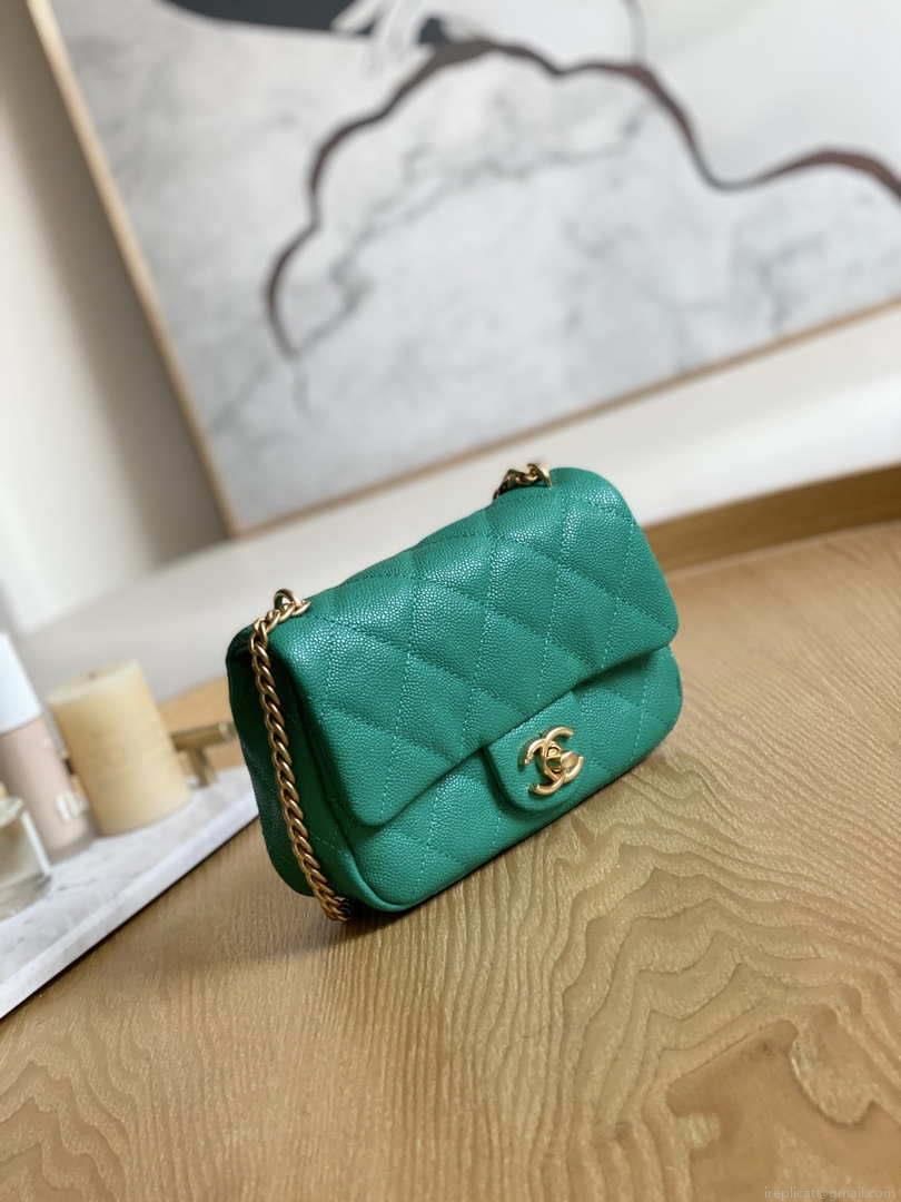 Chanel AS3828 Mini Flap Chain Bag Green Calfskin Gold