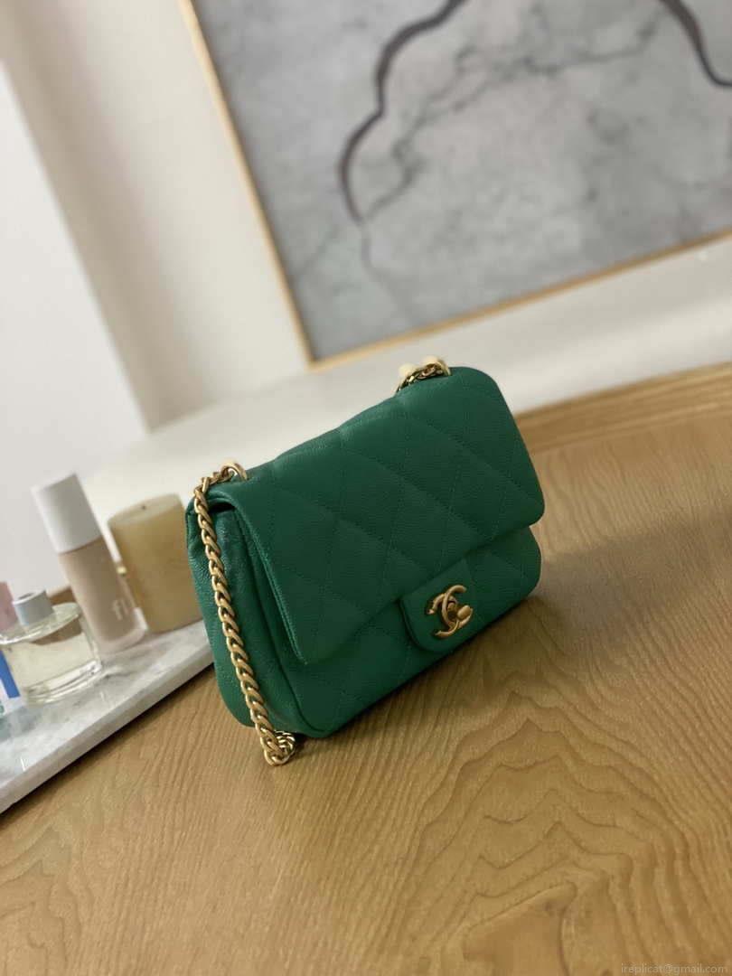 Chanel AS3829 Mini Flap Chain Bag Green Calfskin Gold