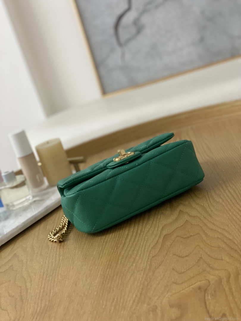 Chanel AS3829 Mini Flap Chain Bag Green Calfskin Gold