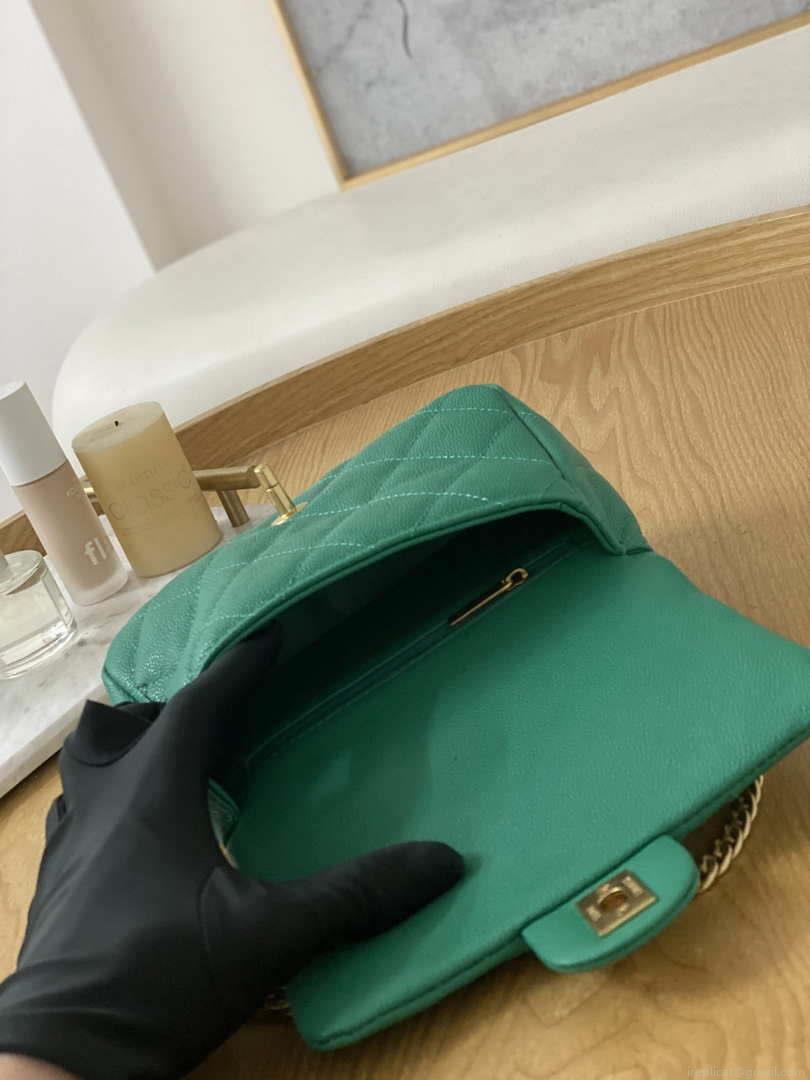 Chanel AS3829 Mini Flap Chain Bag Green Calfskin Gold