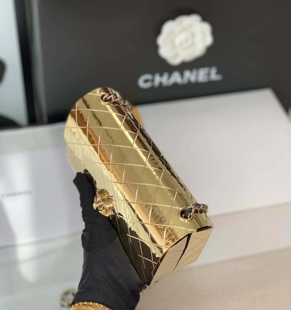 Chanel A8802 EVENING BAG Lambskin Gold Metal Gold