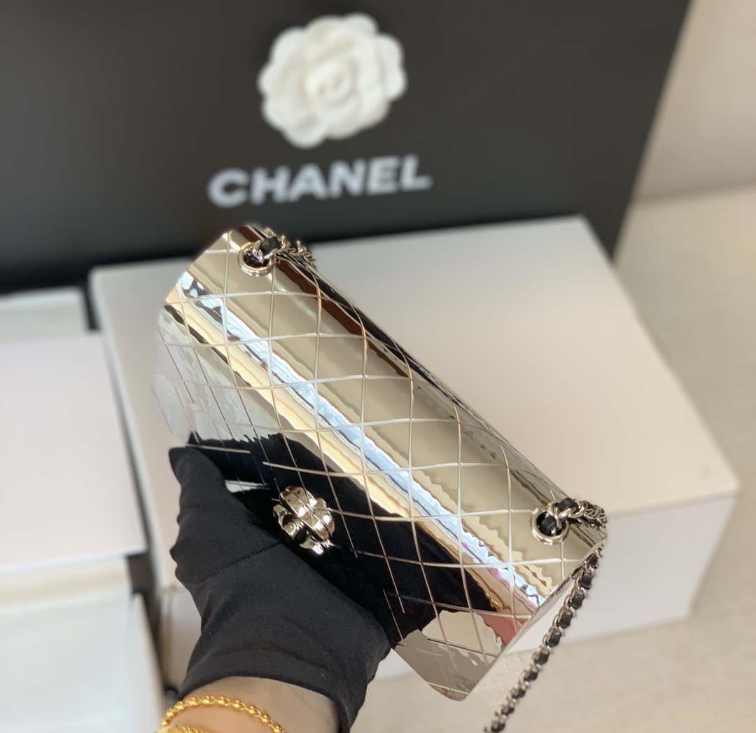 Chanel A8802 EVENING BAG Lambskin Sliver Metal Sliver