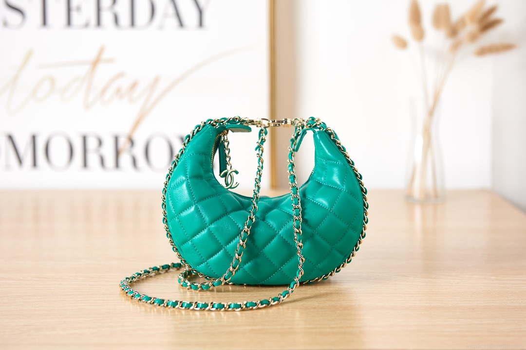 Chanel AS3917 Clutch With Chain Lambskin & Shiny Light Gold Metal Green