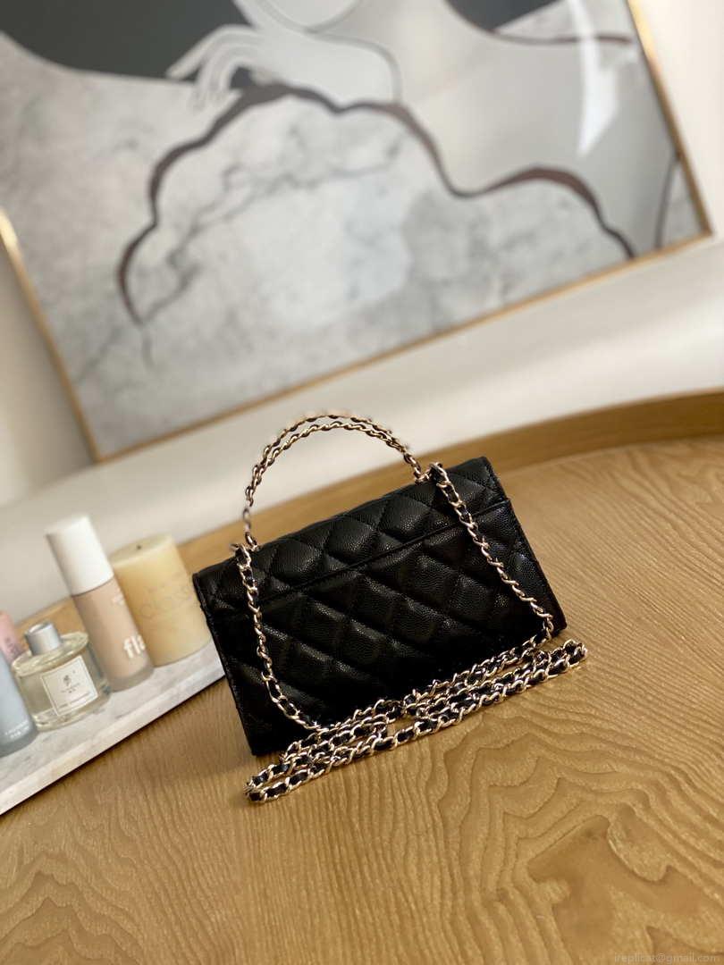 Chanel AP3238 Flap Chain Bag Black Calfskin Gold With Handle Bag