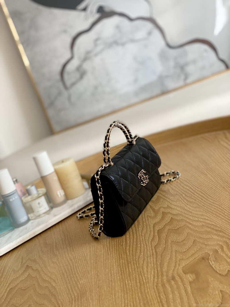 Chanel AP3238 Flap Chain Bag Black Calfskin Gold With Handle Bag