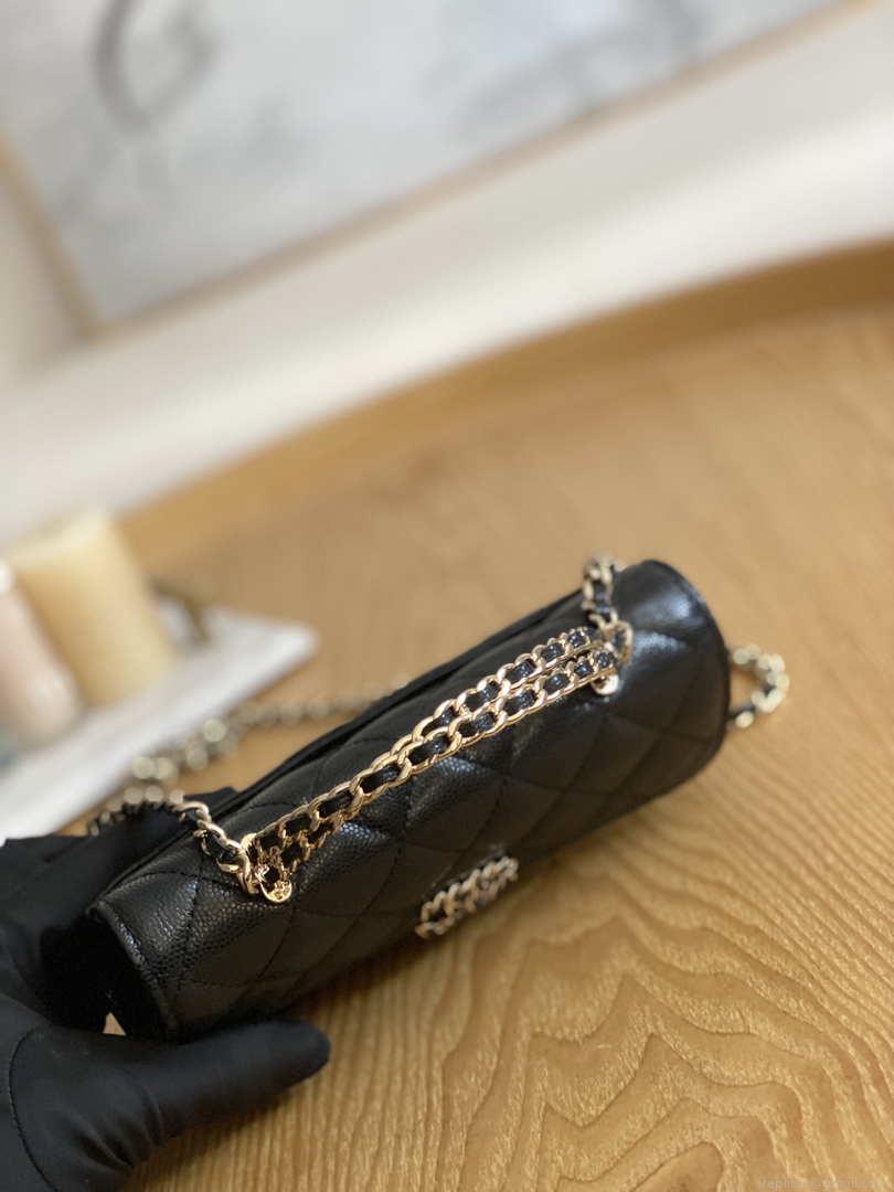 Chanel AP3238 Flap Chain Bag Black Calfskin Gold With Handle Bag