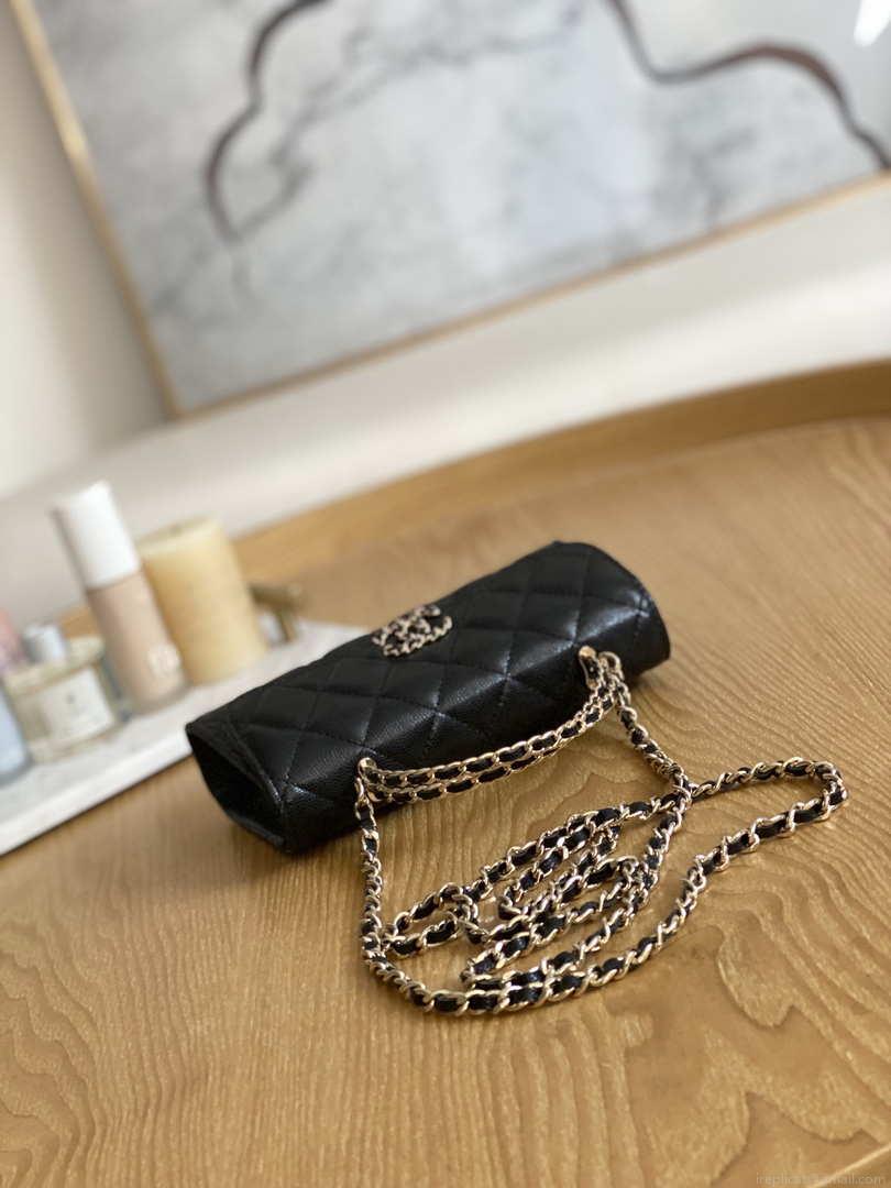 Chanel AP3238 Flap Chain Bag Black Calfskin Gold With Handle Bag