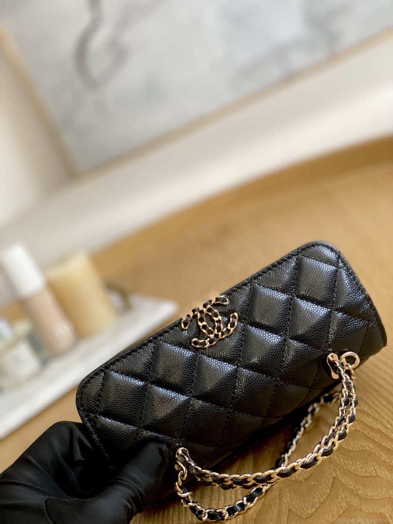 Chanel AP3238 Flap Chain Bag Black Calfskin Gold With Handle Bag