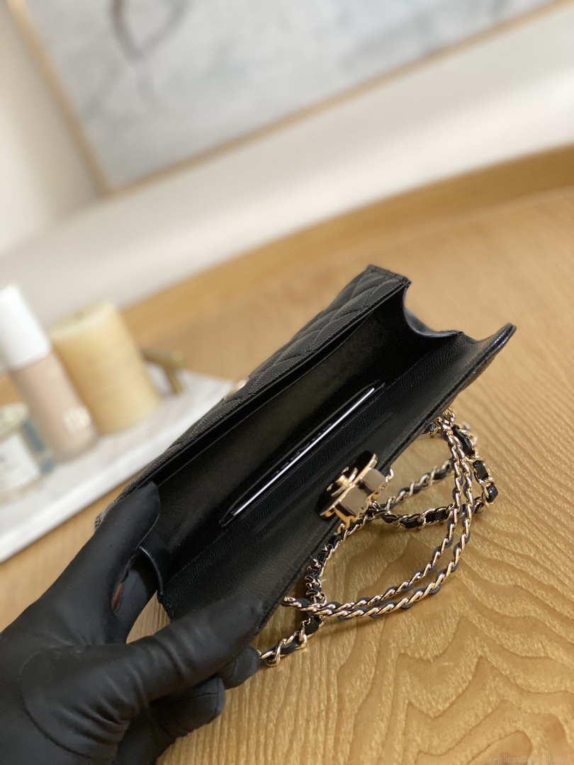 Chanel AP3238 Flap Chain Bag Black Calfskin Gold With Handle Bag