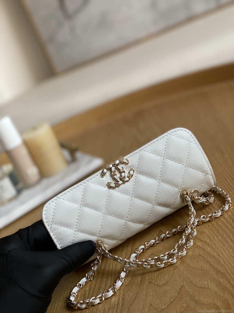 Chanel AP3238 Flap Chain Bag With Handle White Calfskin Gold