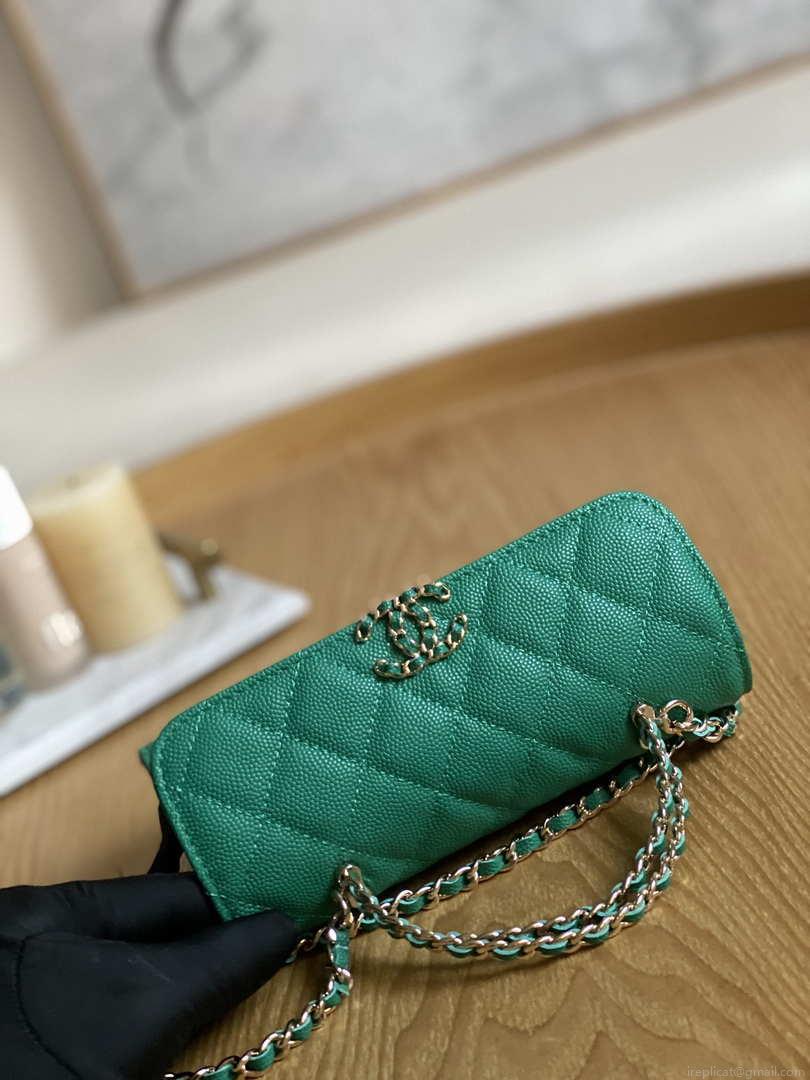 Chanel AP3238 Flap Chain Bag With Handle Green Calfskin Gold