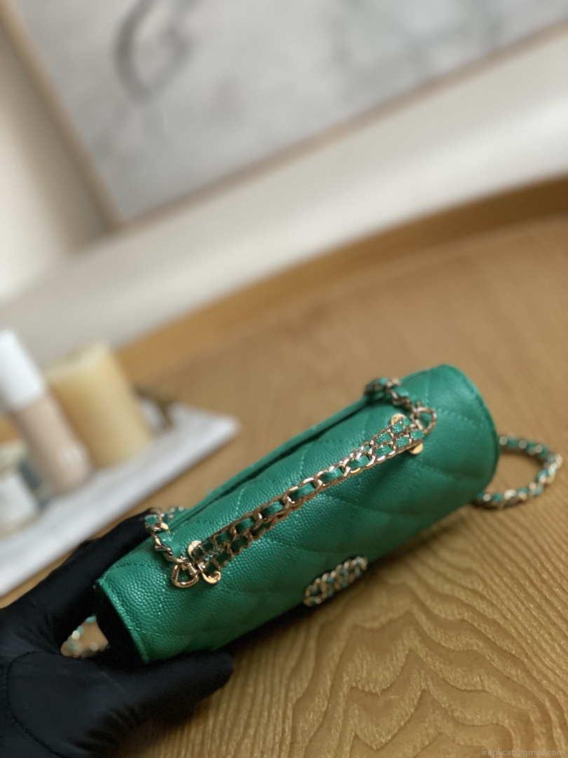 Chanel AP3238 Flap Chain Bag With Handle Green Calfskin Gold