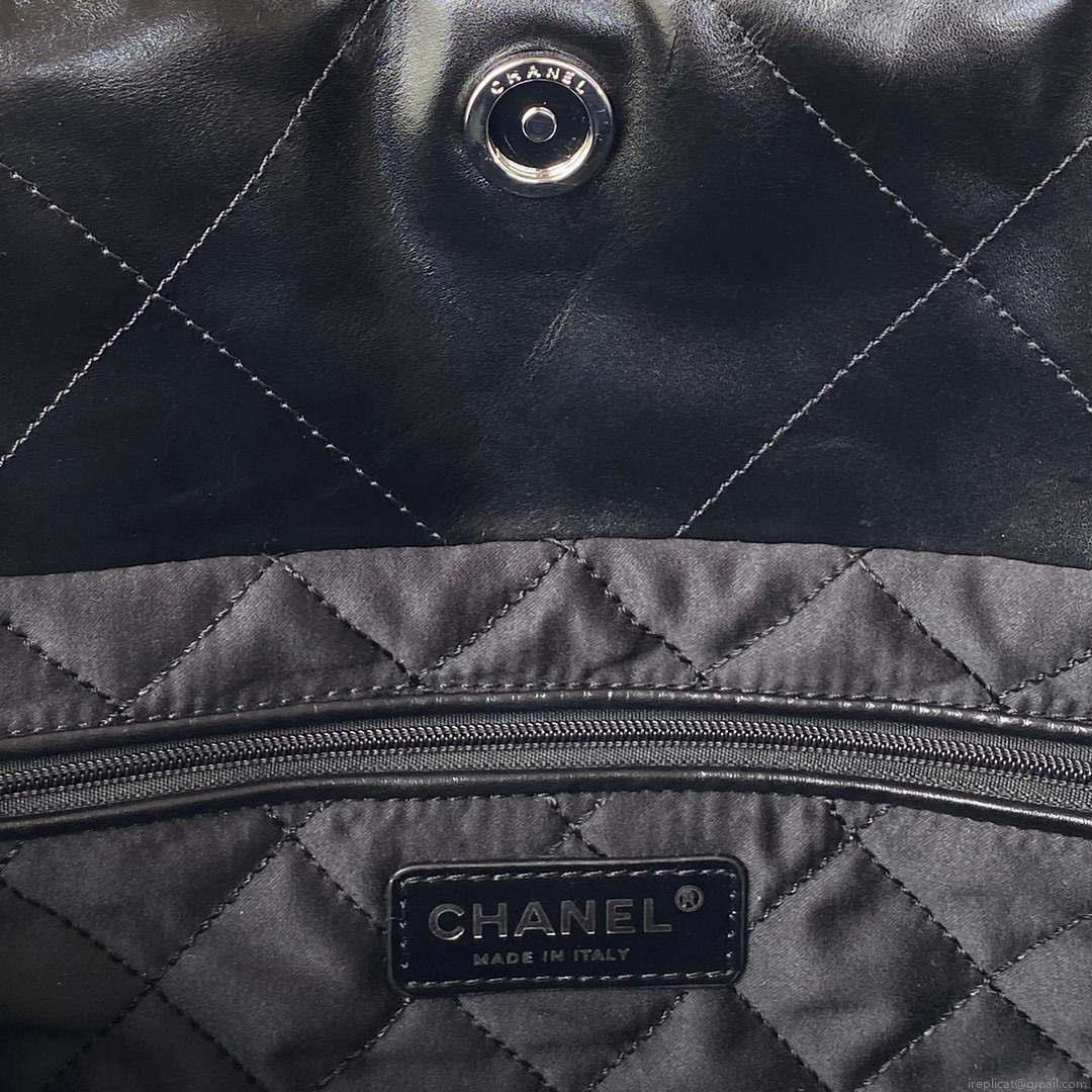 Chanel 22 Small Handbag Shiny Calfskin AS3260 Black with Silver Logo