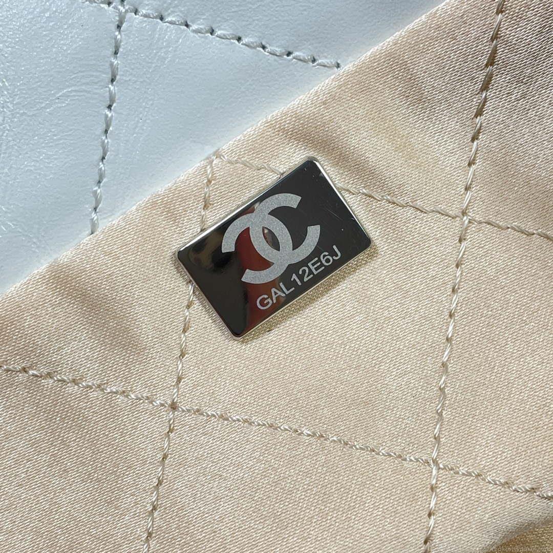 Chanel 22 Large Handbag Shiny Calfskin AS3262 White with Silver Logo