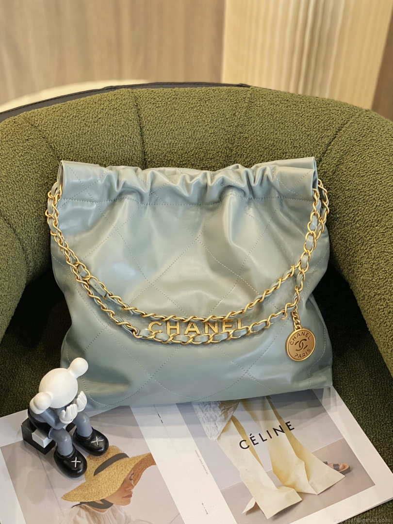 Chanel 22 AS3260 Small Handbag Shiny Calfskin Light Green Gold