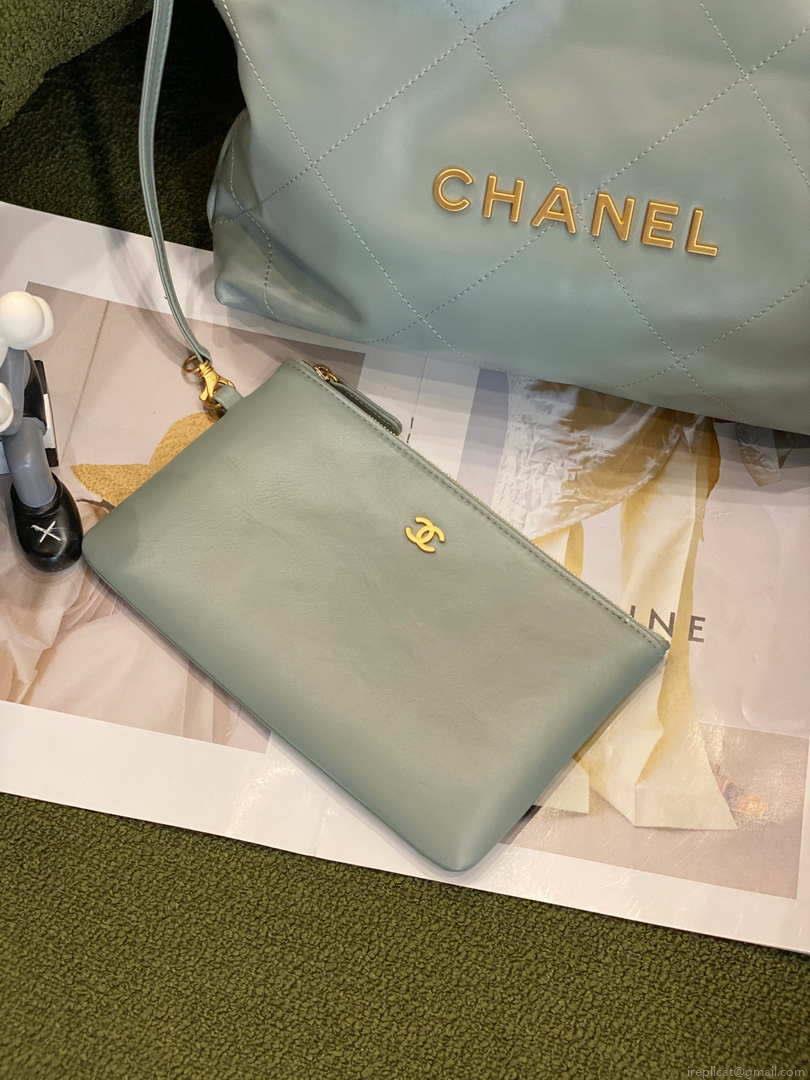 Chanel 22 AS3260 Small Handbag Shiny Calfskin Light Green Gold
