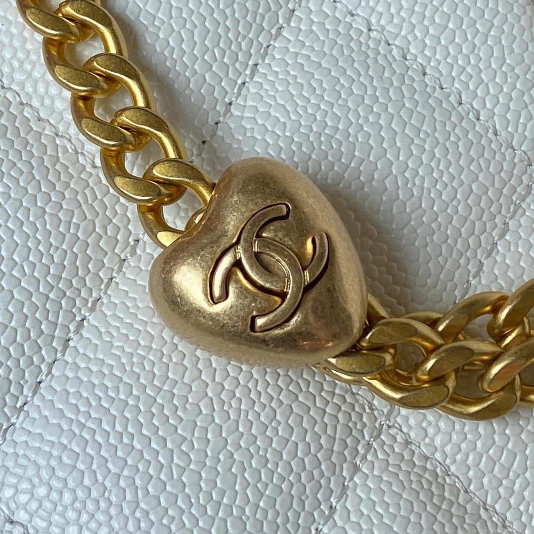 Chanel AS3830 Small Hobo Handbag White Calfskin Gold