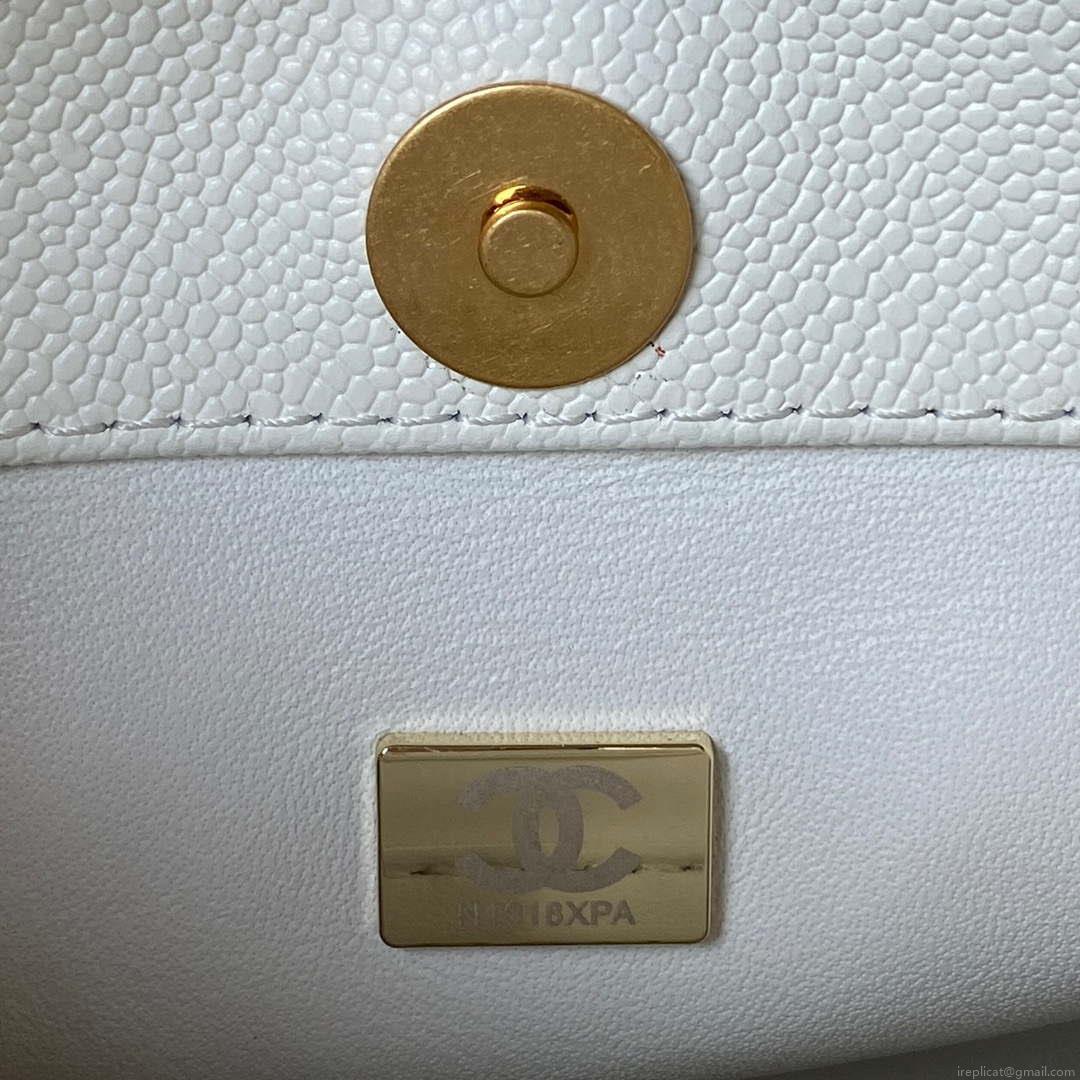 Chanel AS3830 Small Hobo Handbag White Calfskin Gold