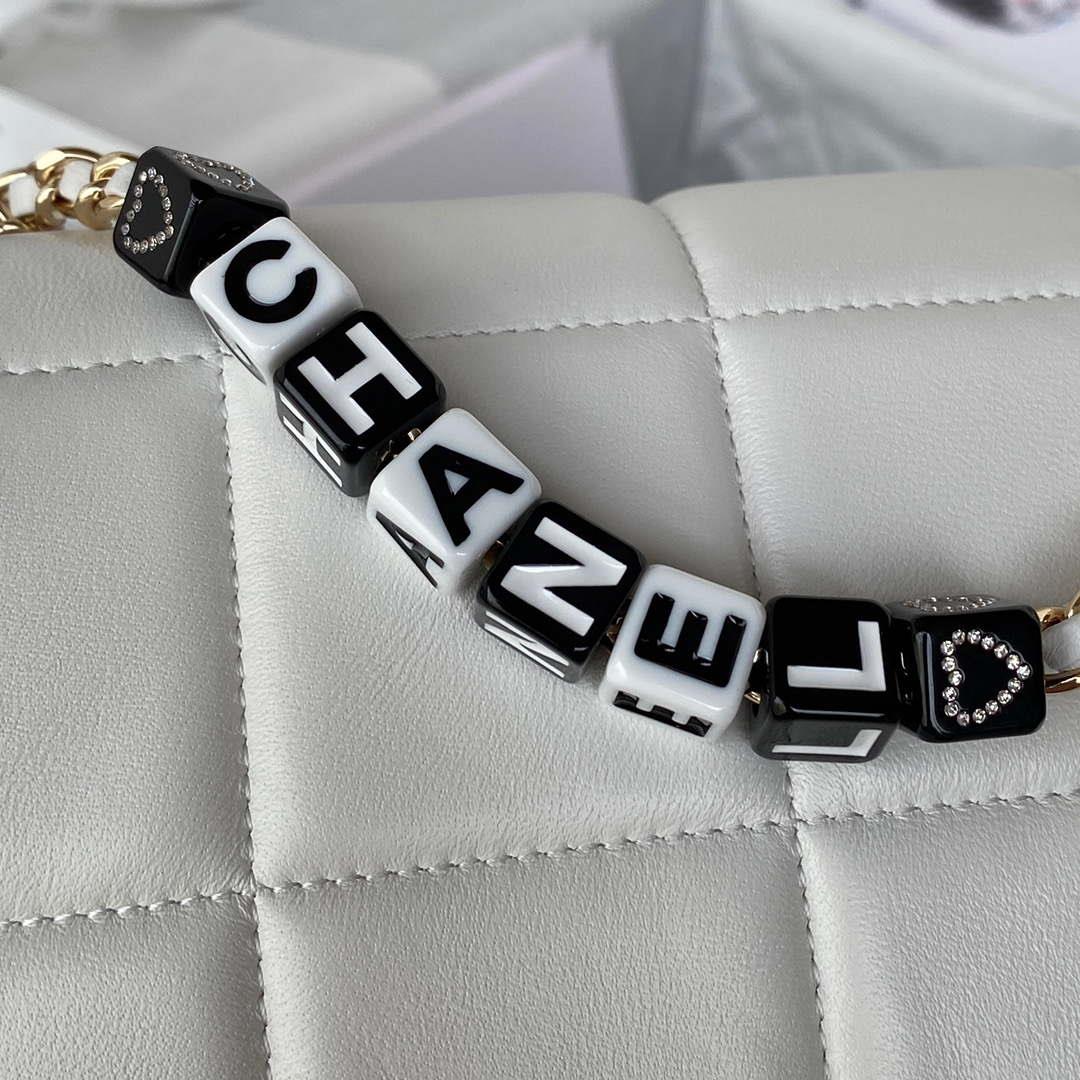 Chanel AS3331 Small Flap 19cm Bag White Lambskin Gold