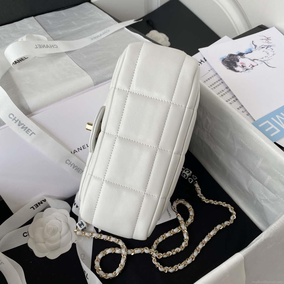 Chanel AS3331 Small Flap 19cm Bag White Lambskin Gold