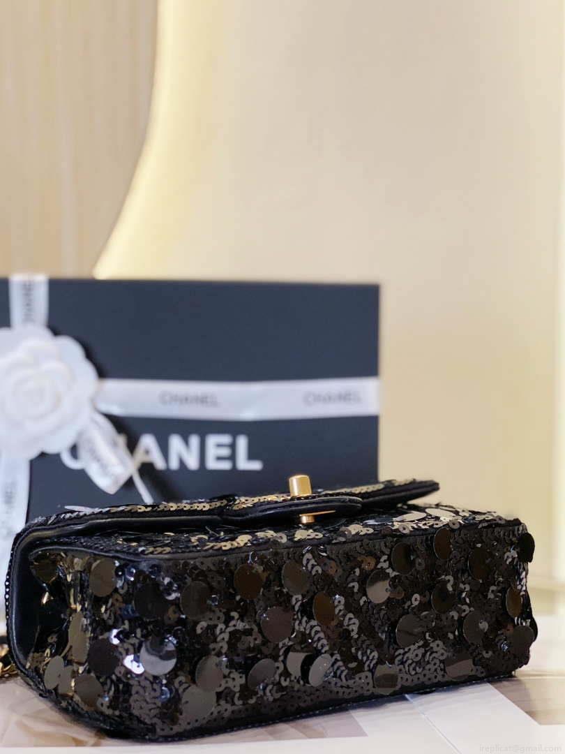 Chanel 23P limited edition new classic CF sequin bag Black