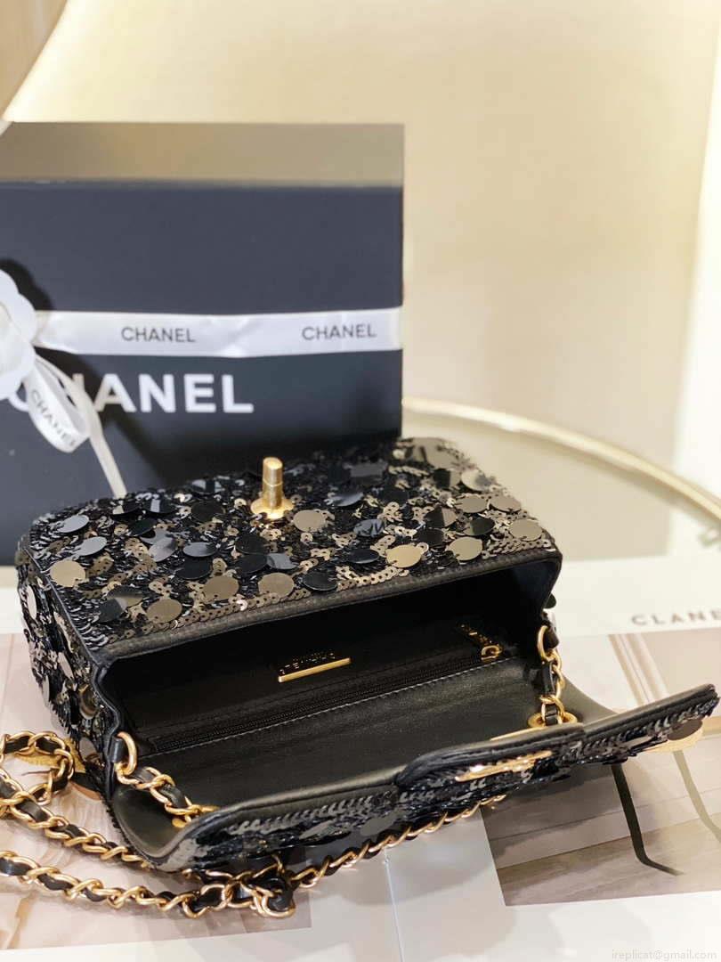 Chanel 23P limited edition new classic CF sequin bag Black