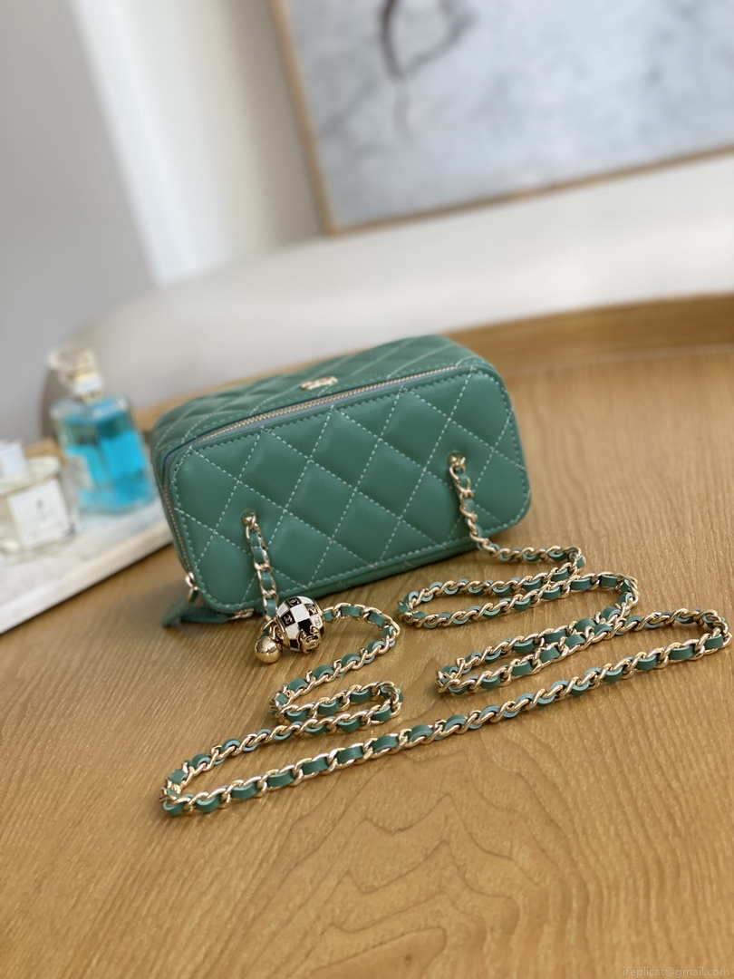 Chanel A81242 Vanity with chain Lambskin Gold football Light Green