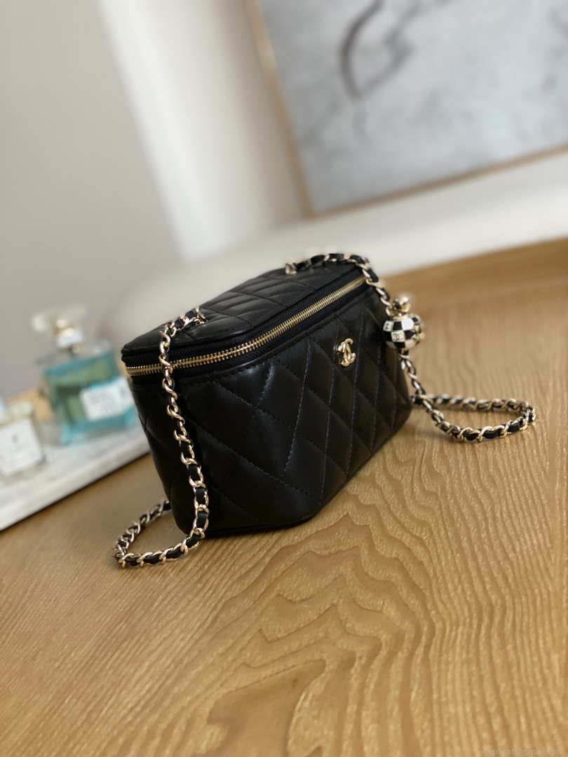 Chanel A81242 Vanity with chain Lambskin Gold football Black