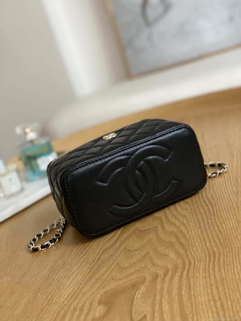 Chanel A81242 Vanity with chain Lambskin Gold football Black