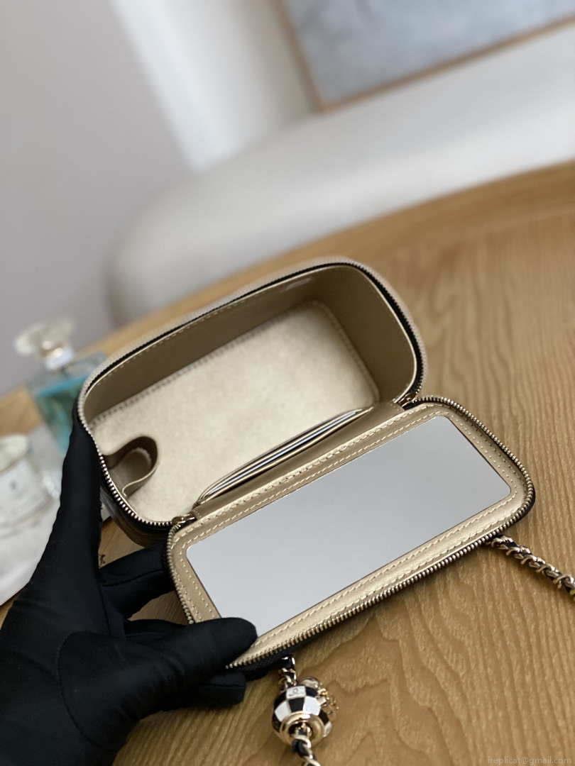 Chanel A81242 Vanity with chain Lambskin Gold football Black