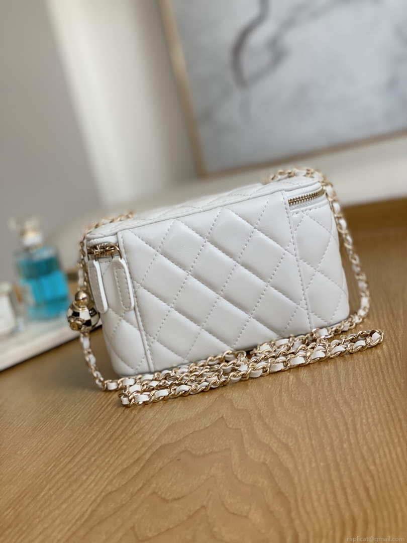 Chanel A81242 Vanity with chain Lambskin Gold football White